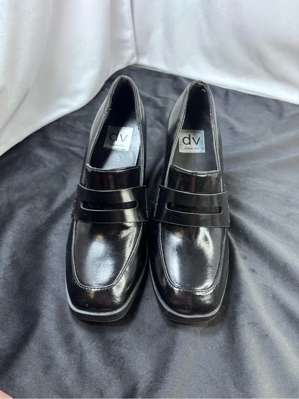 Dolce Vita Flora Women’s 8 Black Patent Leather Block Heel Loafers